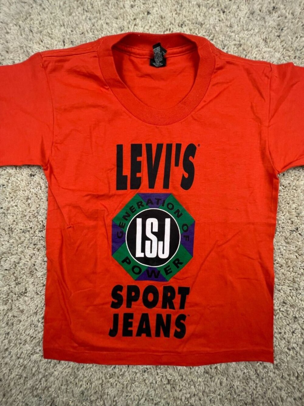 VTG Levi’s Sport Jeans LSJ T Shirt Orange Size Small USA MADE COTTON Rare